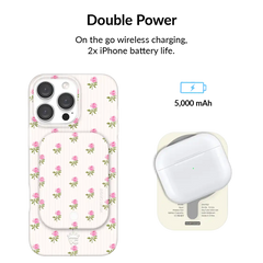 Pink Peony Floral Portable MagSafe Charger Power Pack